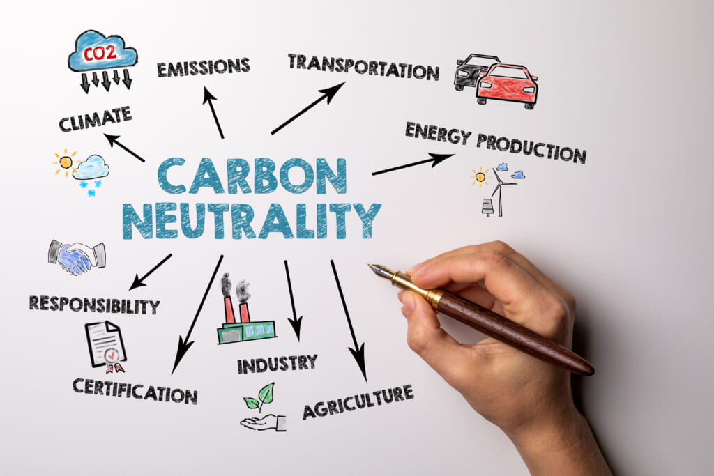 Carbon neutrality concept. Writes and draws an illustrative image